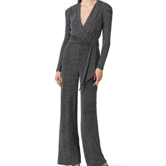 Jonathan Simkhai Pants - Jonathan Simkhai Gunmetal Black Glitter Jumpsuit Size 16 MSRP 645.00
